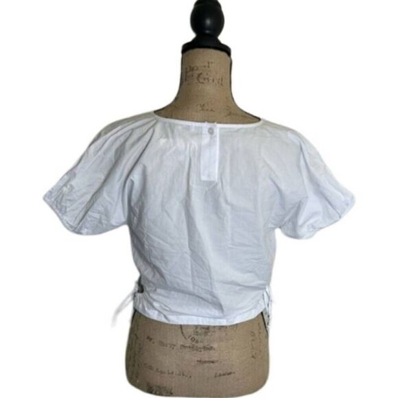 Madewell Jewel Poplin Puff Sleeve Cutout Crop Top Blouse Sz XS NWT - Picture 7 of 10